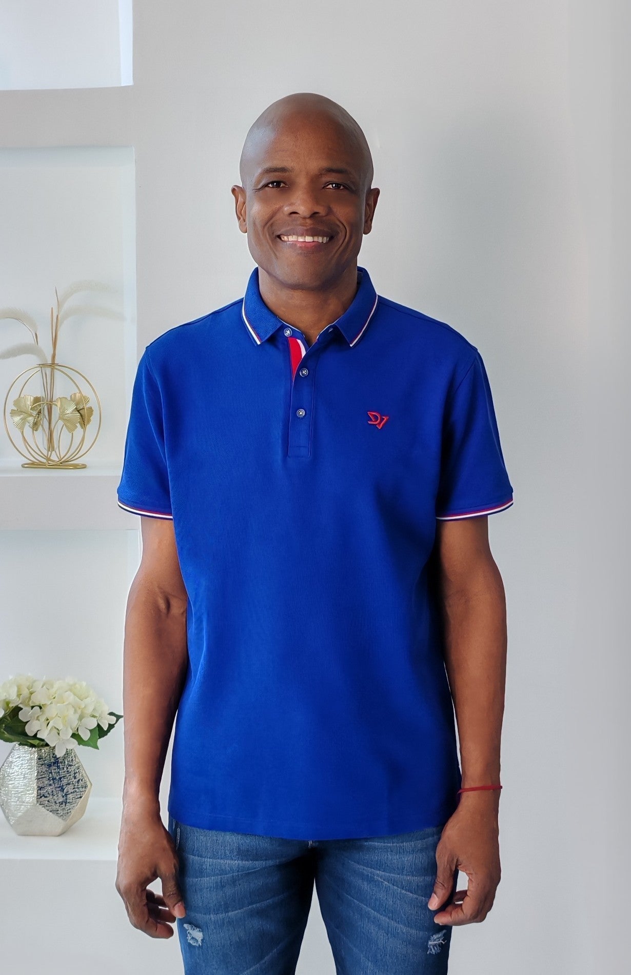Polo tricolor azul royal