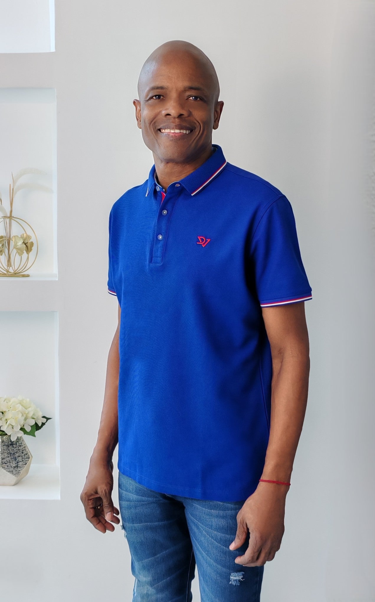 Polo tricolor azul royal