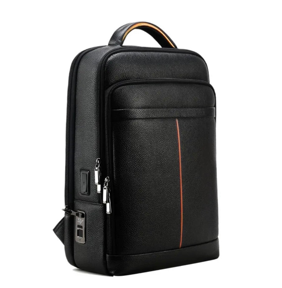 Mochila de cuero franja naranja