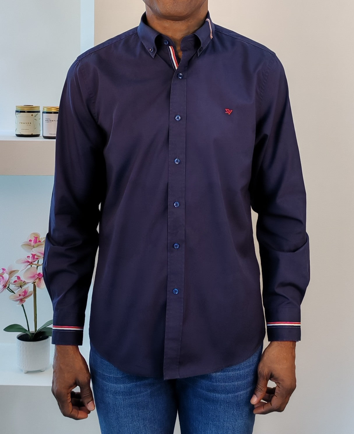Camisa Ribete Rojo Azul Marino