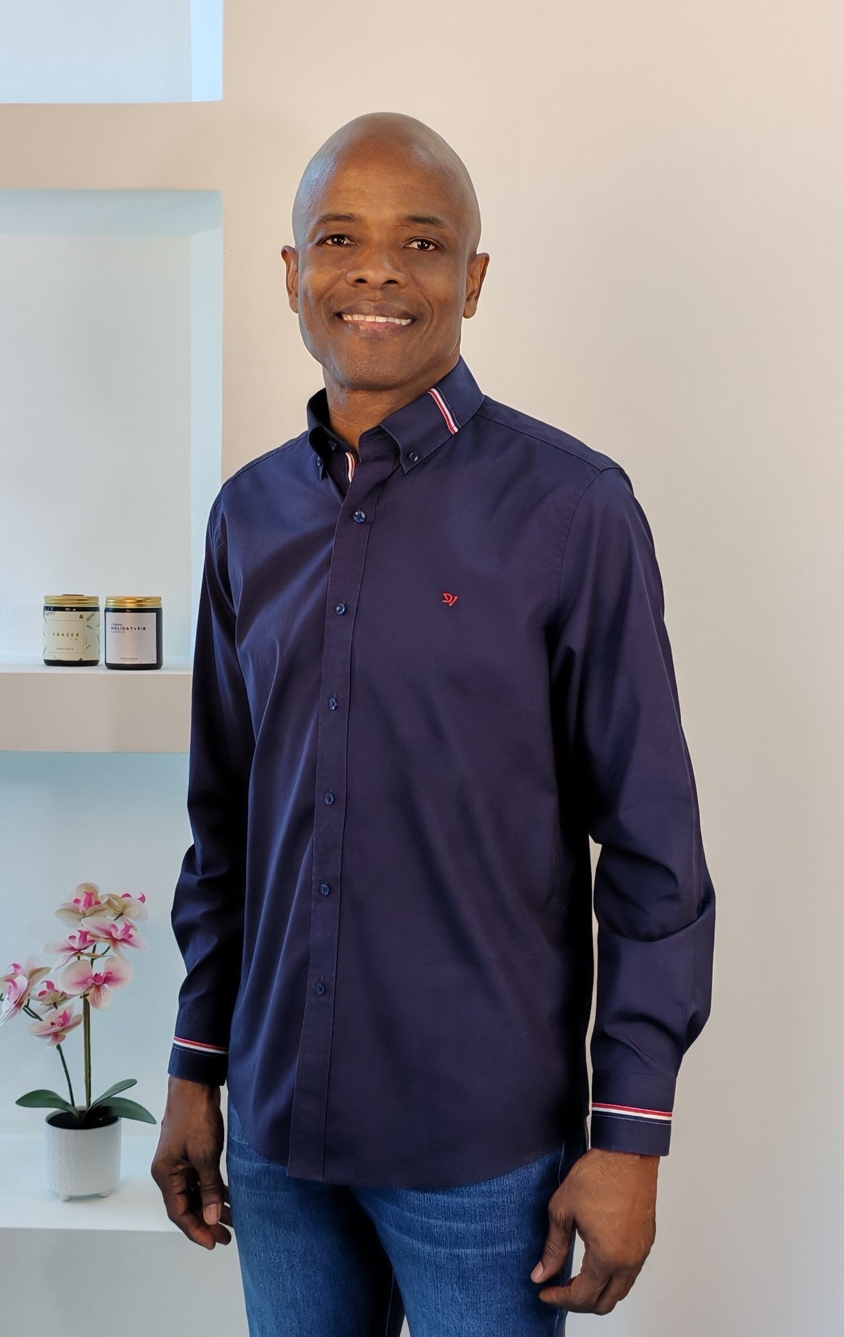 Camisa Ribete Rojo Azul Marino