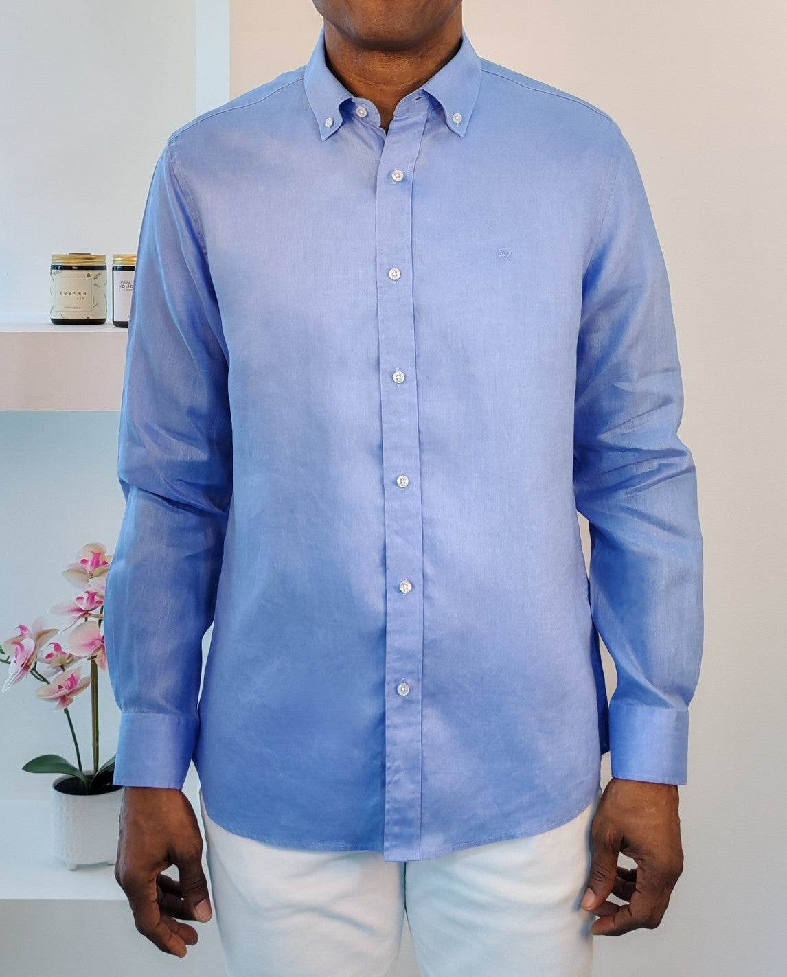 Camisa de Lino Celeste