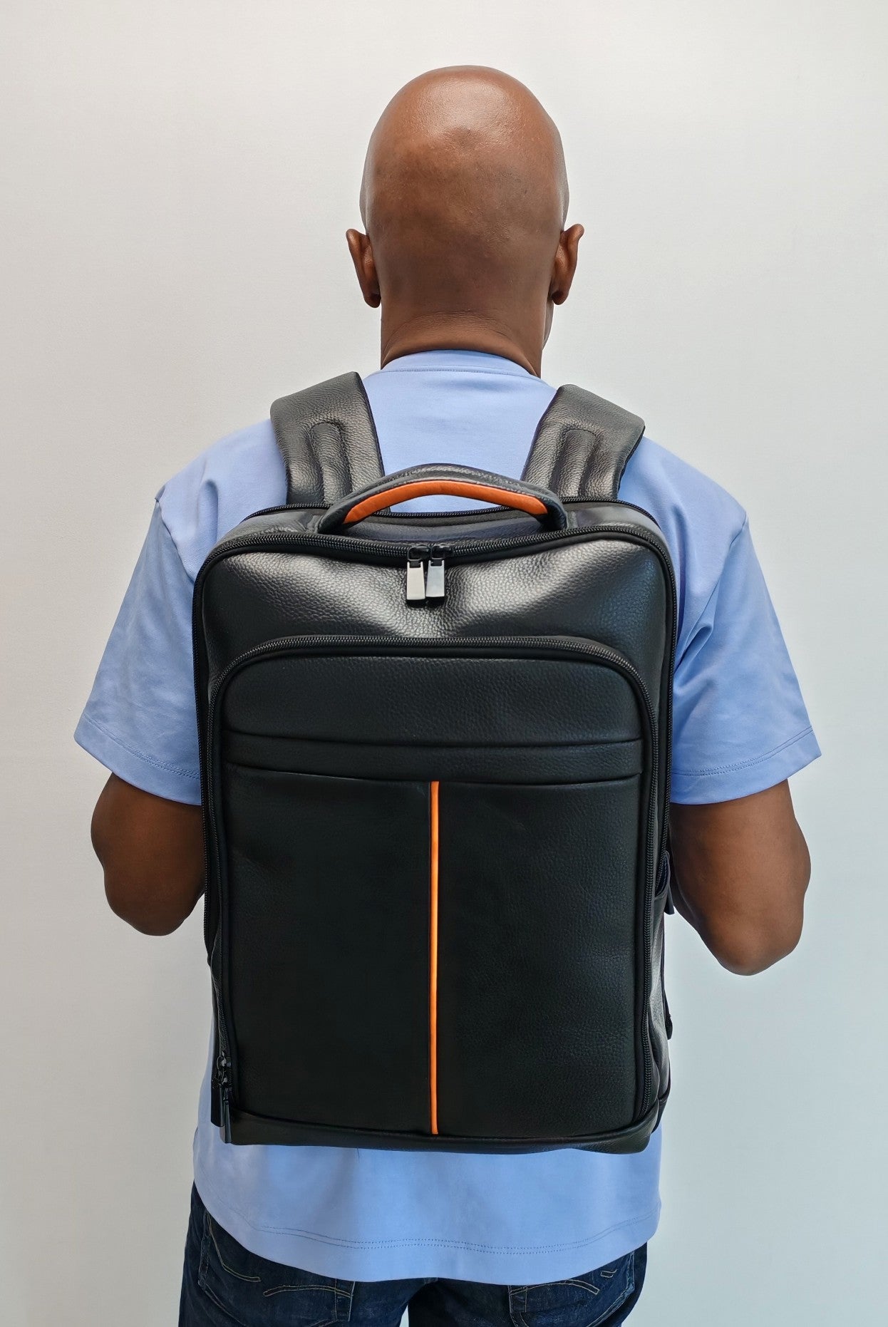 Mochila de cuero franja naranja