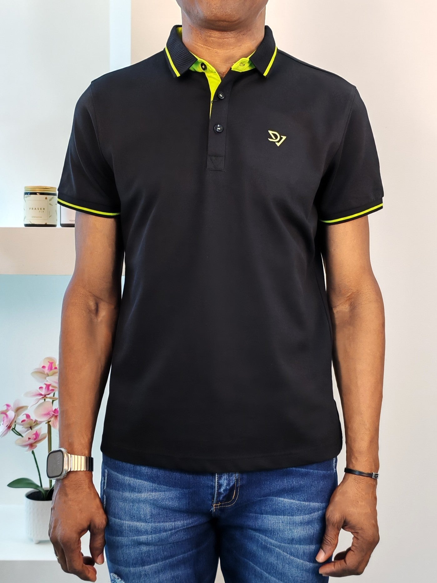 Polo Bicolor Bordado Negro