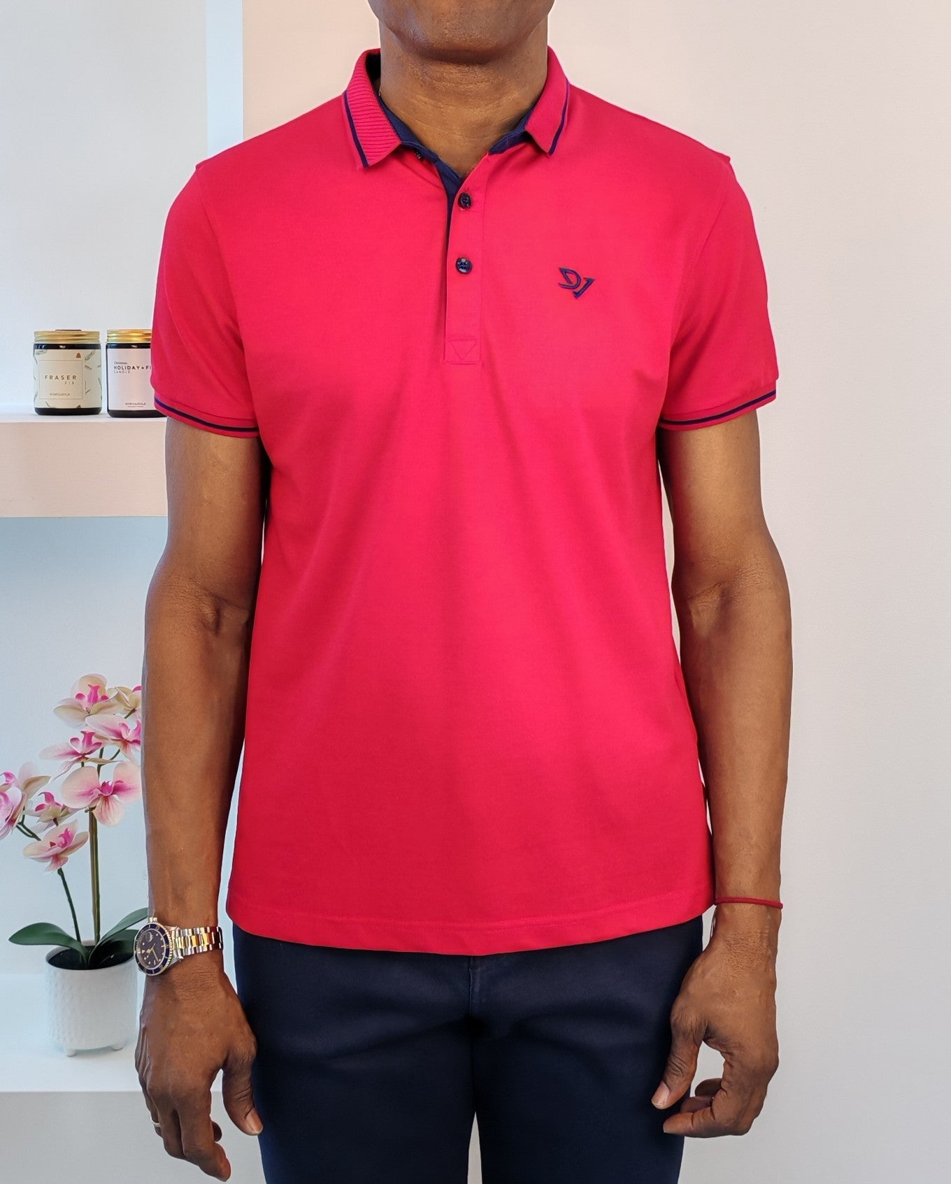 Polo Bicolor Bordado Rojo