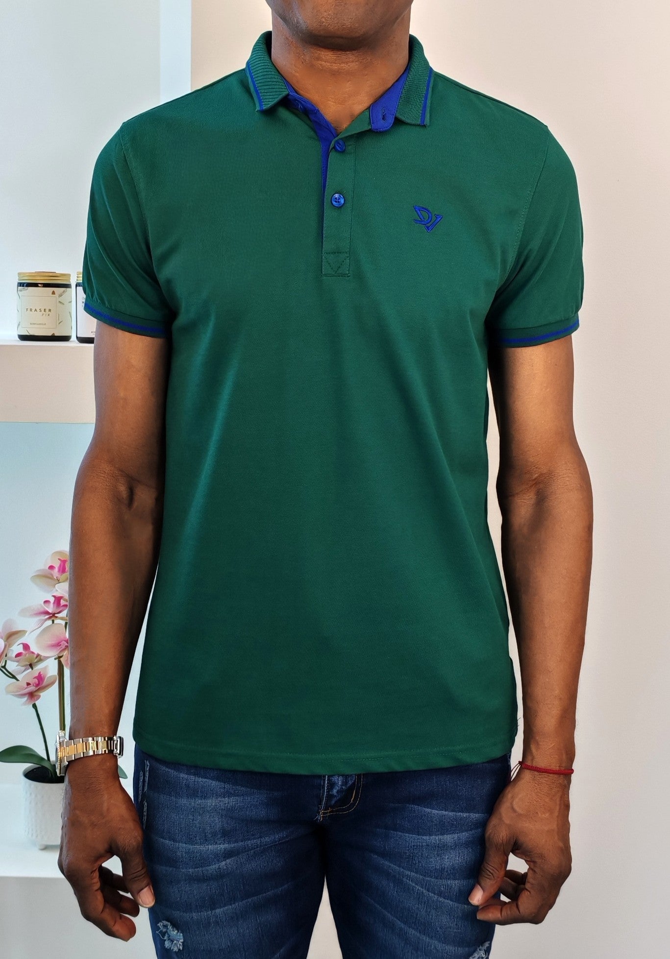 Polo Bicolor Bordado Verde